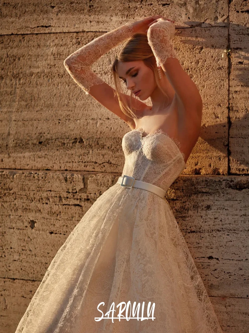 

Modest Lace Wedding Dress For Women With Belt A Line Corset Sweet Appliques Bride Customized Detachable Sleeveless Bridal Gown