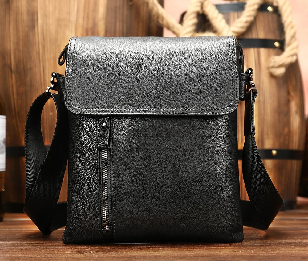 Premium Top Layer Cowhide Sling Bag - Men's Casual Crossbody Shoulder Bag, Luxury Minimalist Leather Satchel for Daily