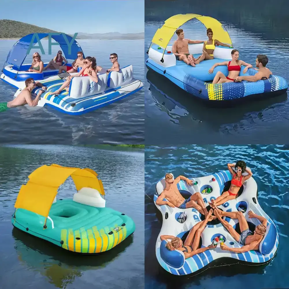Water Tent Table for Floating Island Bed Inflatable Air Cushion Mat for Swimming Pool Relaxation Multi Person Reclining