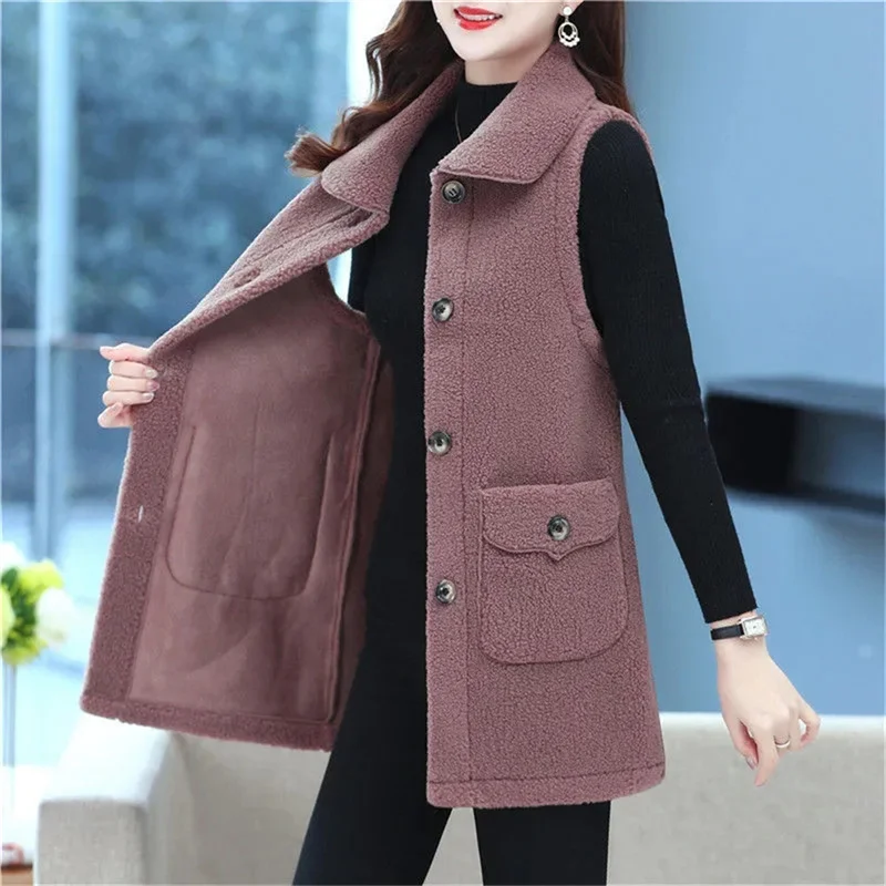 Women Lmitation Mink Velvet Vest Coat2021Winter Female New High-end Foreign-style Mother Jacket Slim Mid-length Waistcoat VestA2