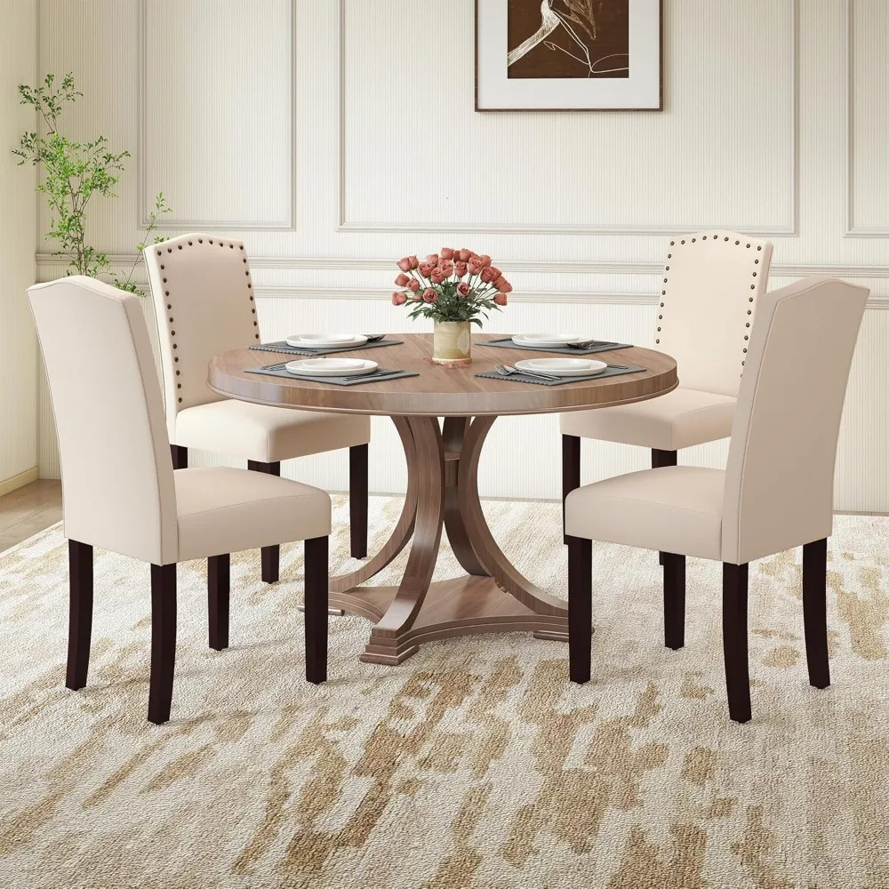 كراسي طعام بارسونز منجدة من القماش الحديث مكونة من 4 قطع مع زخرفة رأس أظافر وبناء من الخشب الصلب #1