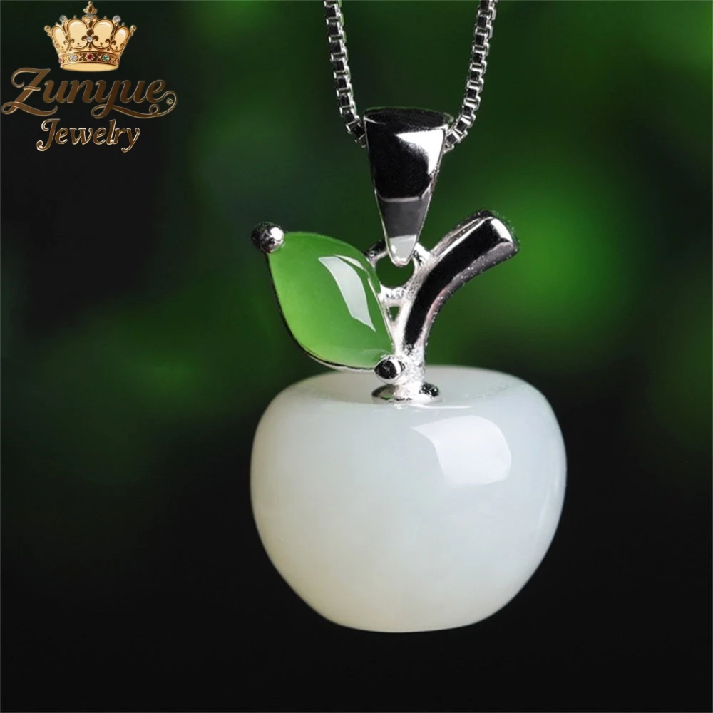 

S925 Pure Silver Natural Hetian Jade Small Apple Pendant Necklace Luxury Quality Jewelry Fashion Jewelry Exquisite Charm Popular