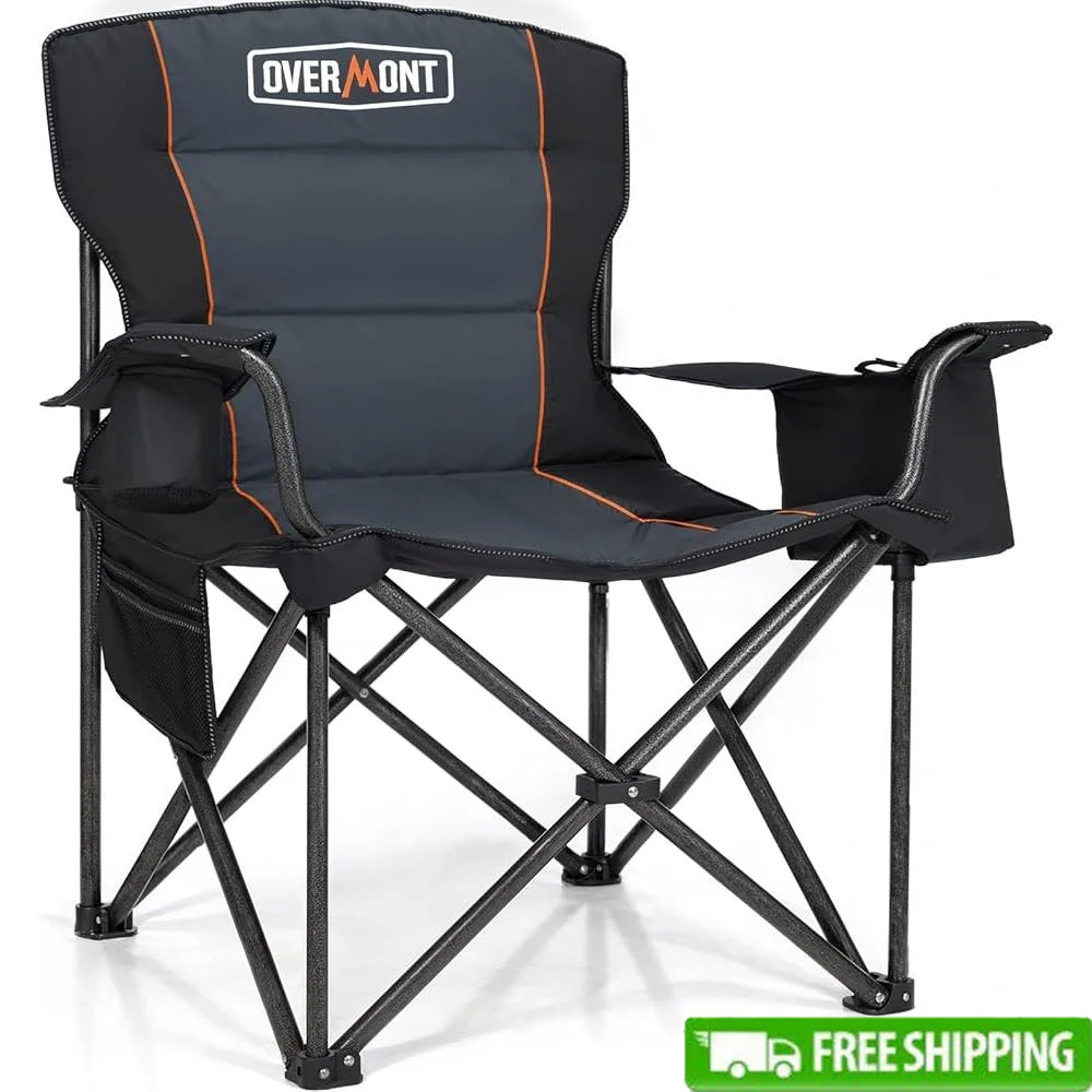 

Oversized Folding Camping Chair 450lbs Heavy Duty Portable Chair with Padded Cushion Cooler Pocket Ergonomic Armrests Easy Setup