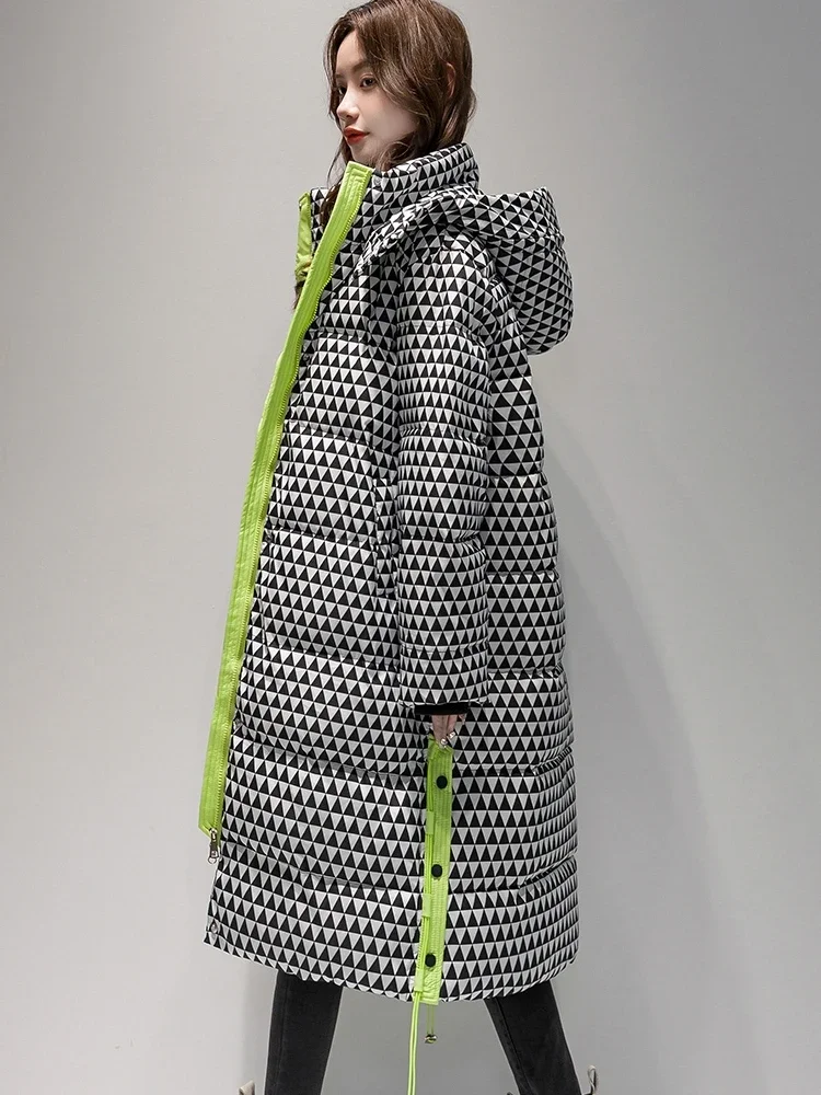 ผู้หญิงแฟชั่นลายสก๊อตพิมพ์ลงเสื้อแจ็คเก็ตผ้าฝ้ายสุภาพสตรีฟองผ้าฝ้ายเบาะเสื้อฤดูหนาวหนายาวปักเป้า Overcoat ...