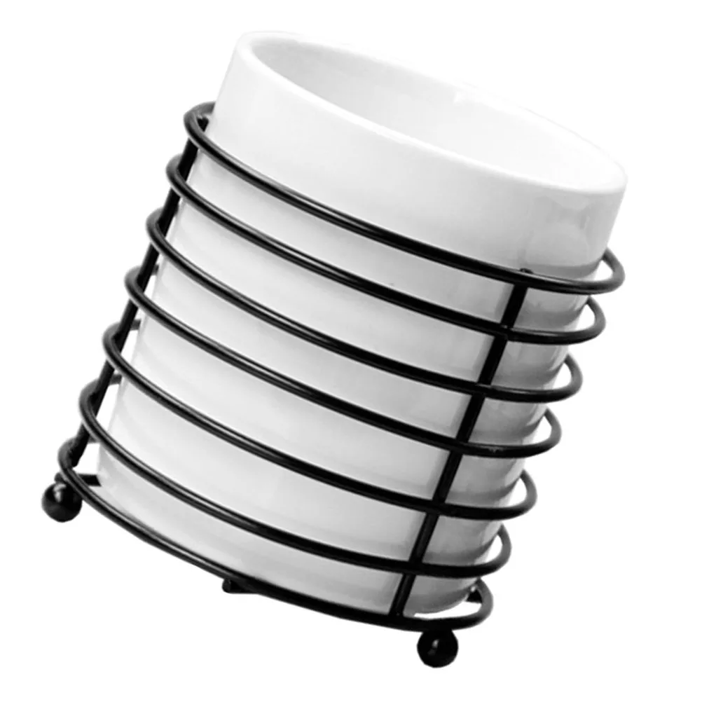 حامل فرشاة مكياج من السيراميك مع حامل حديدي لكوب القلم الرصاص ومنظم سطح المكتب وحامل القلم وحاوية تخزين للوازم المكتبية