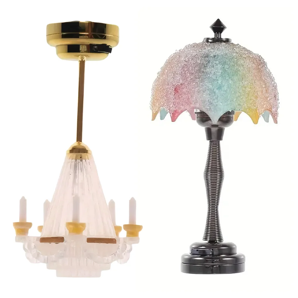 1/12 스케일 LED 미니어처 테이블 램프 – 인형의 집 거실 침실 장식, 모델 디스플레이 조명 액세서리