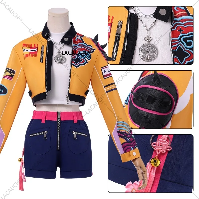 Anime kpop demônio cos caçadores superstar lumi mira zoe cosplay traje peruca conjunto completo menina grupo terno feminino festa de halloween roleplay