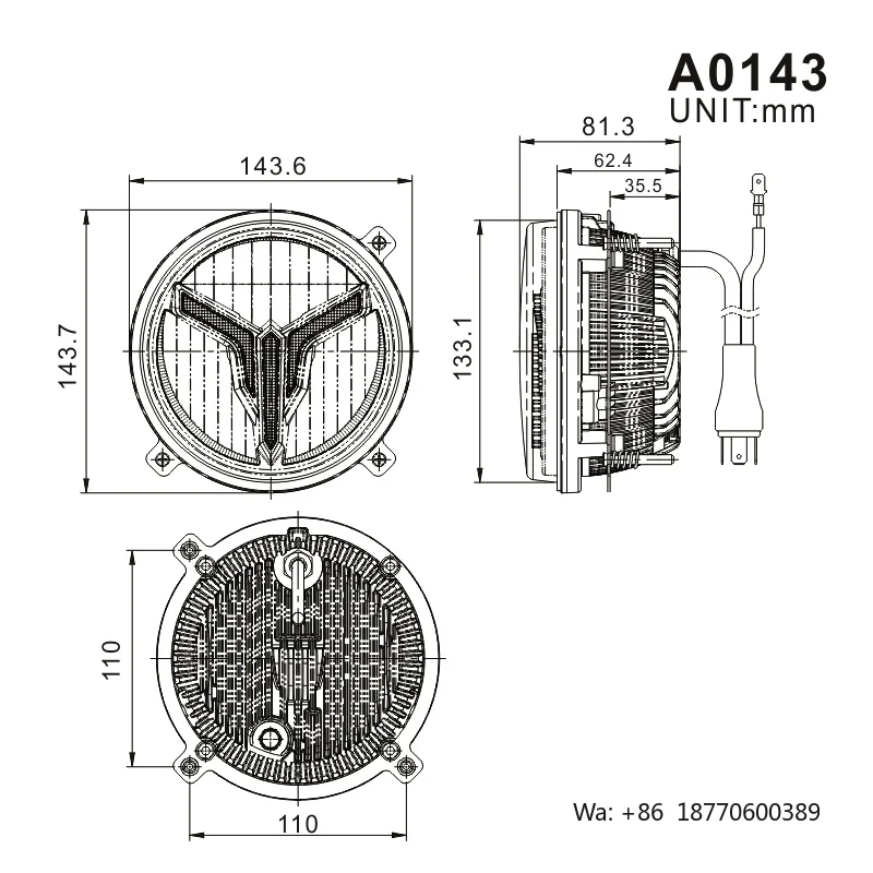5.5 Inch Led Headlight 41W High/Low Beam with Parking Light Waterproof IP69K Round Led Driving Headlight