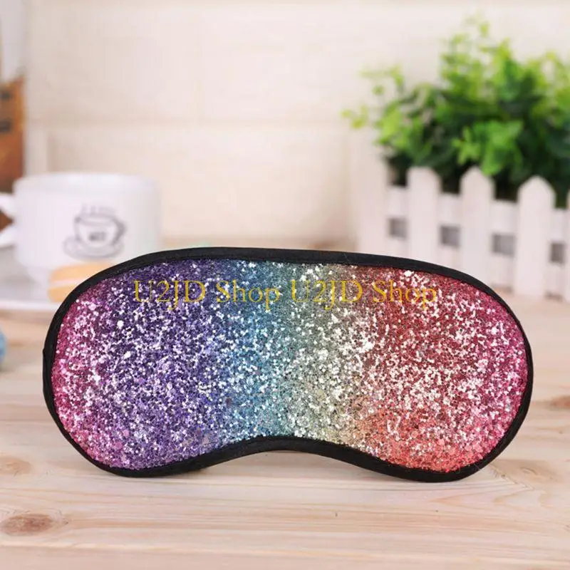 U2JD Women Girls Sweet Glitter Sequins Sleeping Eye Mask Gradient Rainbow Blindfold