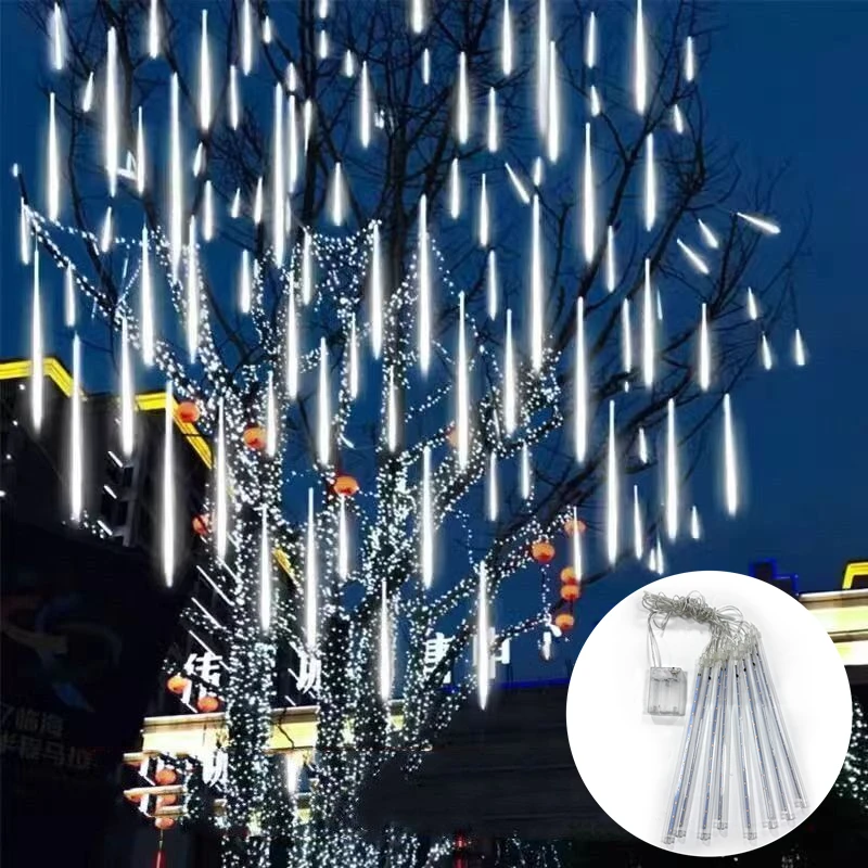 Battery Powered LED Meteor Shower Lights Outdoor Garland String Light For Christmas Holiday Party Garden Decor Lamp Gifts