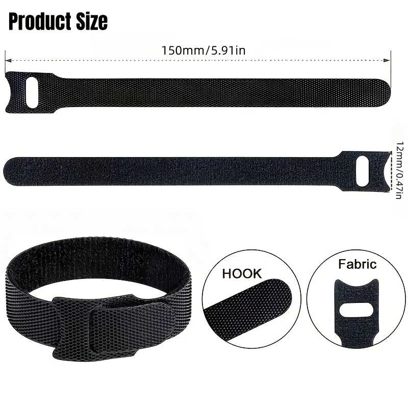 22Pcs Black Nylon Reusable Adjustable Cable Ties Cord Organizer Straps For Earphone Charging Data Cables Desktop Wire Storage Ma