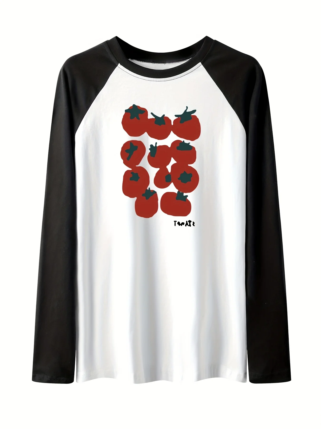 T-shirt à manches raglan et col rond, style tendance, pour femmes, inspiré du Japon et de la Corée du Sud