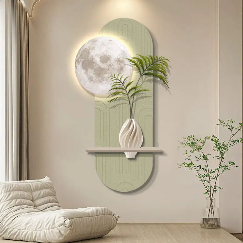 Wabi Sabi style entrance decoration painting, three-dimensional physical sandstone texture painting, advanced lunar luminous mur