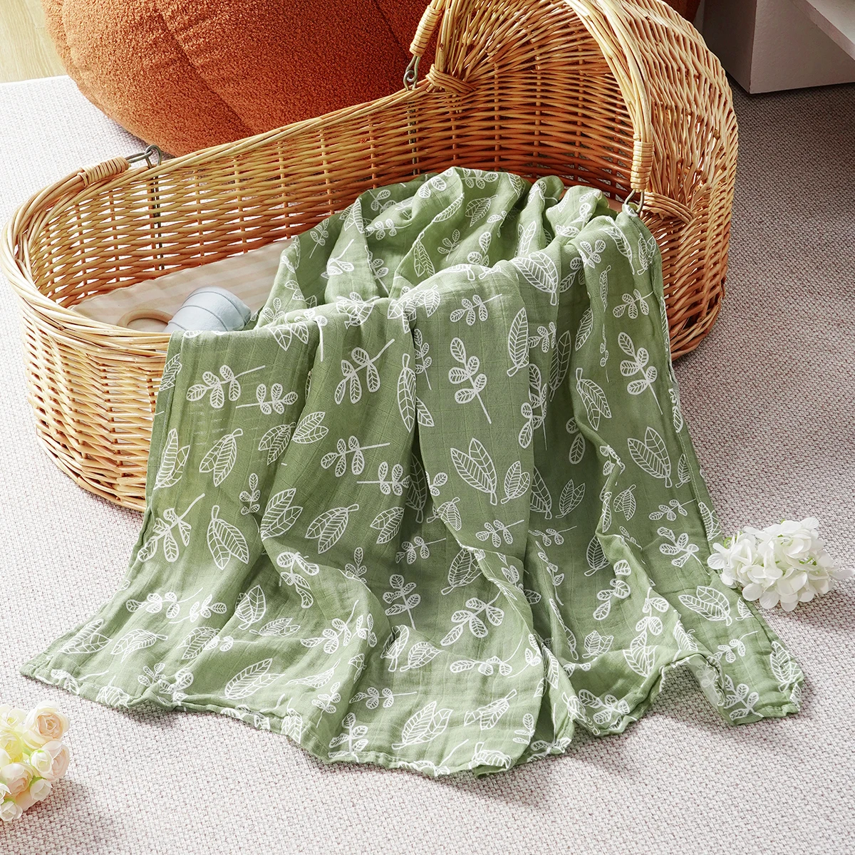 Elinfant 100% Cotton 4PCS Muslin Swaddle Blankets,120*110cm Bamboo Cotton Newborn Baby Bath Towel Wrap
