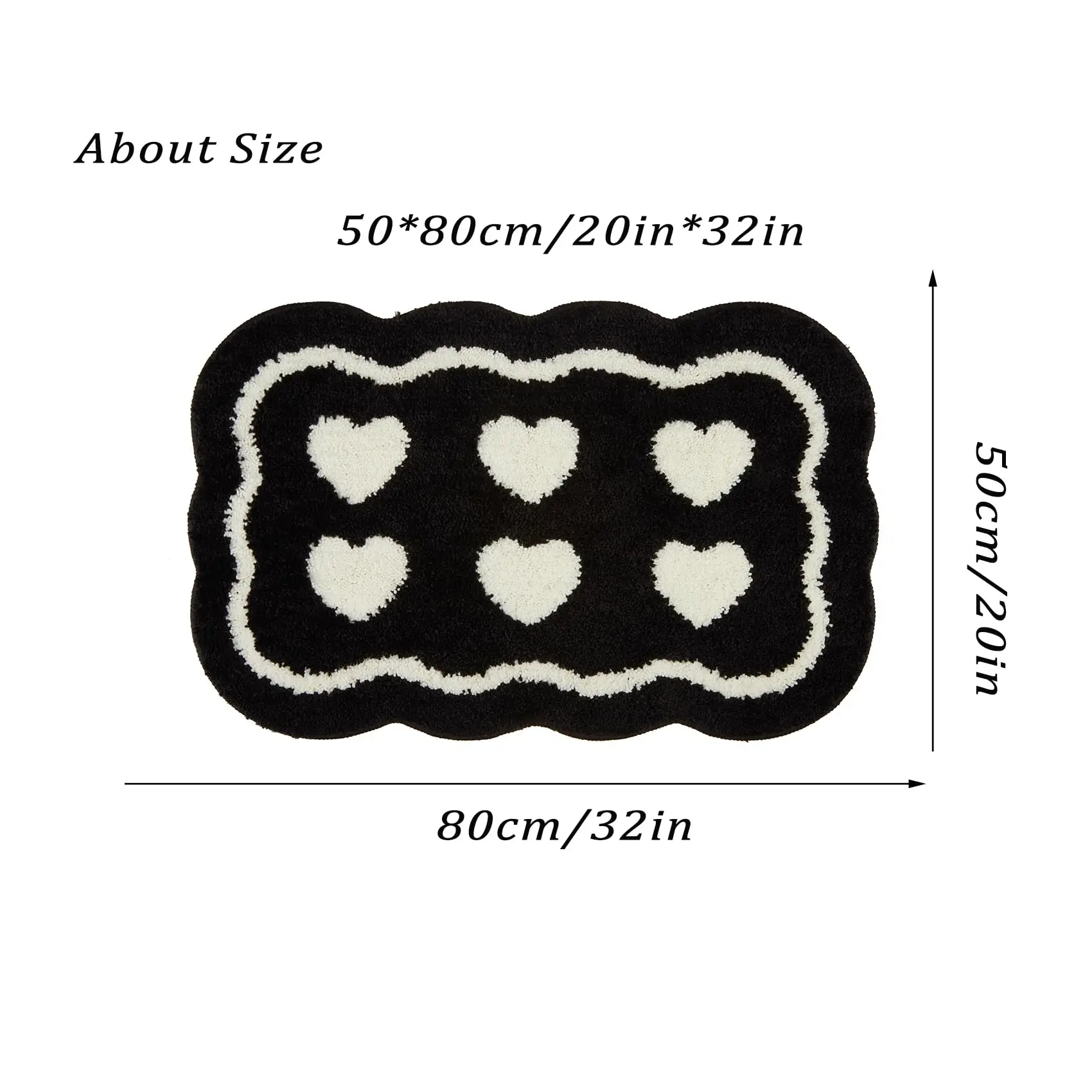 Bathroom Modern Rugs Non-Slip Black with White Mats Funny Heart Design Washable Bath Rugs Microfiber 욕실 소품 세트  גומי למקלחת רצפה