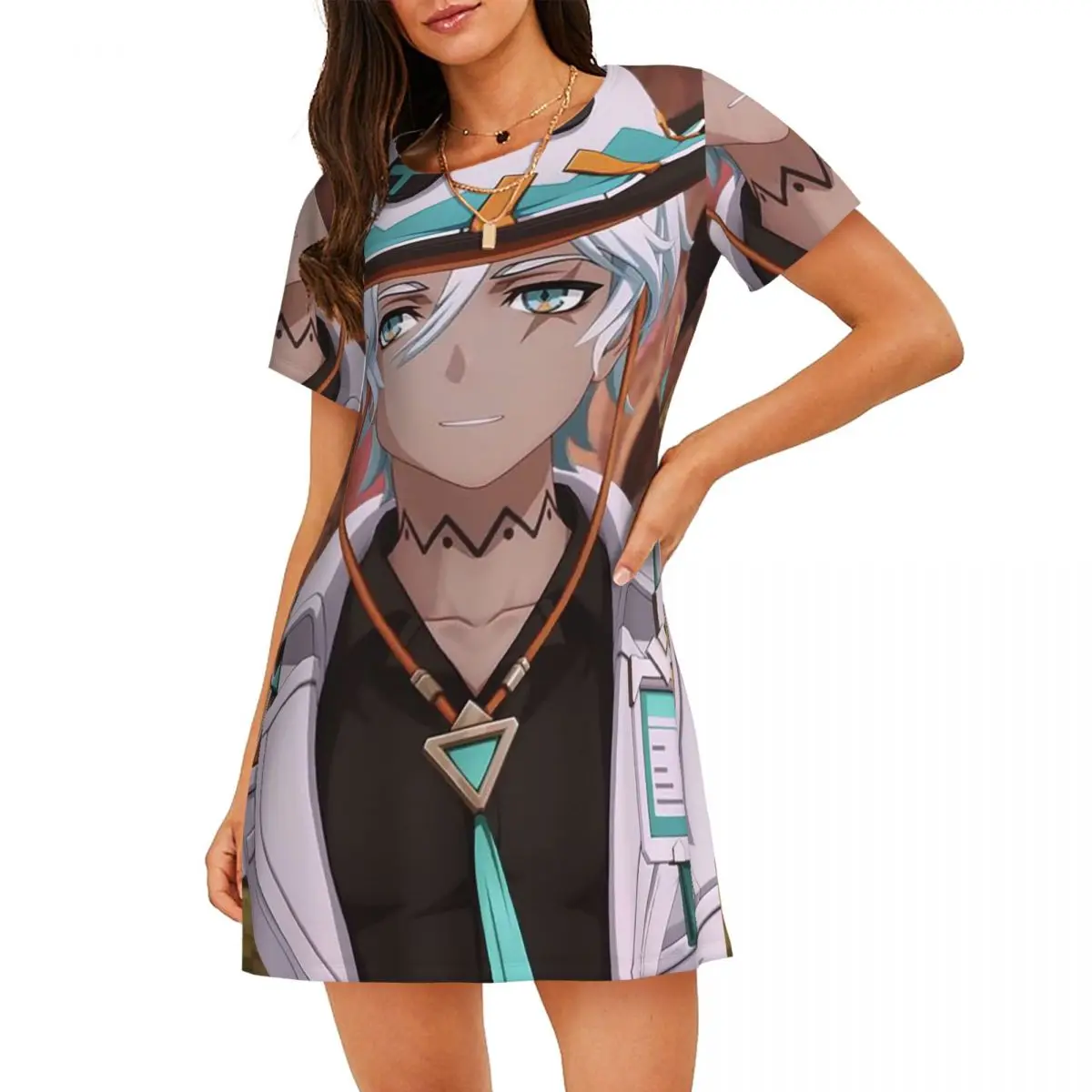 Custom Ifa Anime Game Genshin Impact Short Sleeves Nightdress For Sleepshirts Women Short Sleeve Nightgowns Soft Pajama Dress