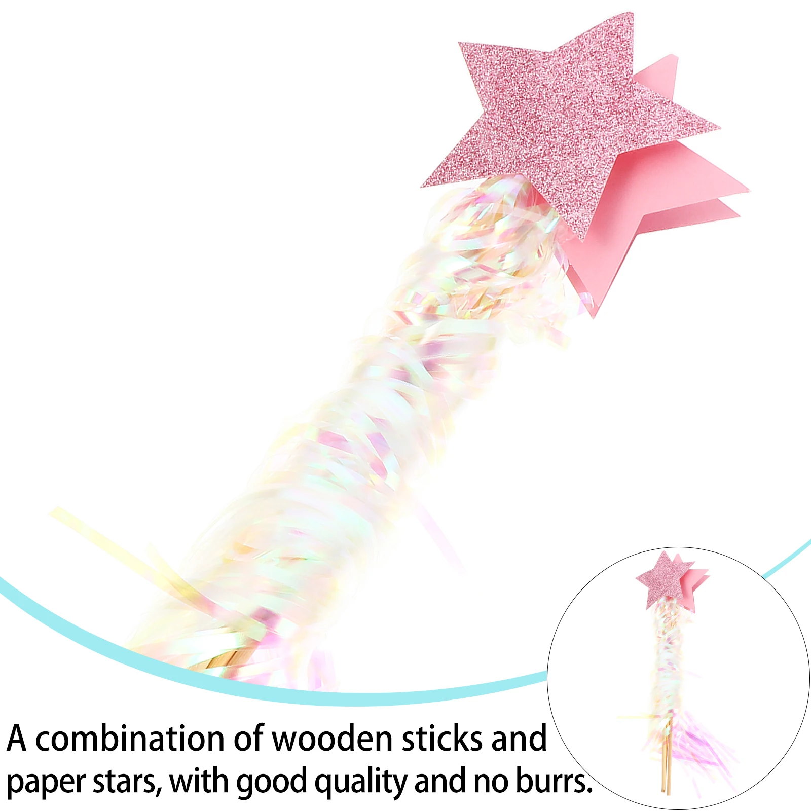 

6 pcs Bright Colorful Wooden Fairy Star Wands for Kids Party Photography Wedding Halloween Cosplay Christmas Toys Props