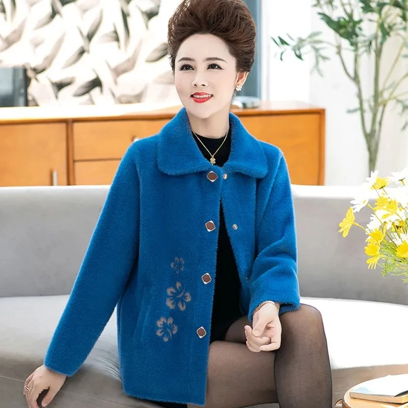 Mother Winter Jacket 2022New Elegant Imitation Mink Velvet Sweater Coat Fashion Short Cashmere Knitted Cardigan Jacket For Womem