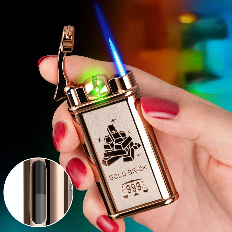 Inductive Band Light Battery Ignition Butane Gas Lighter, Windproof, Visible Gas Bin, Creative Cigar Smoking Accessories