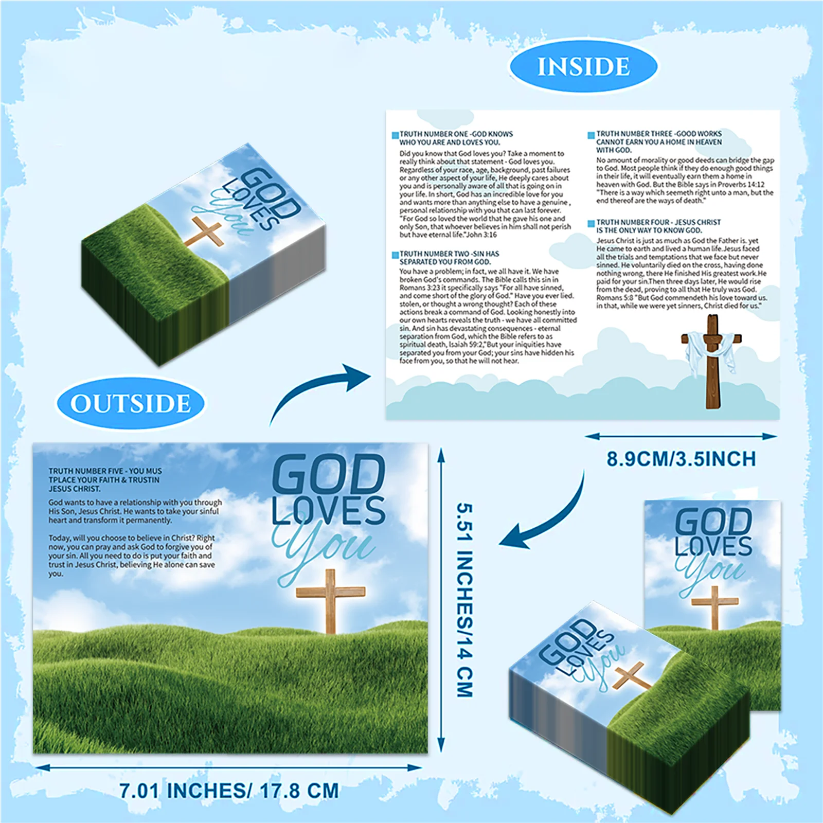 100 Pcs Folded Gospel Tract Card Plan Cards Bible Tracts Christian Pamphlets Inspirational Bible Verses Greeting Cards