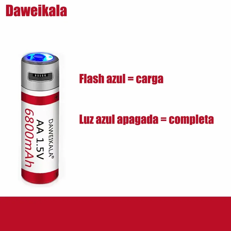 Daweikala new AA rechargeable battery large capacity AA lithium battery 1.5V 6800mah fast charging delivery Cable