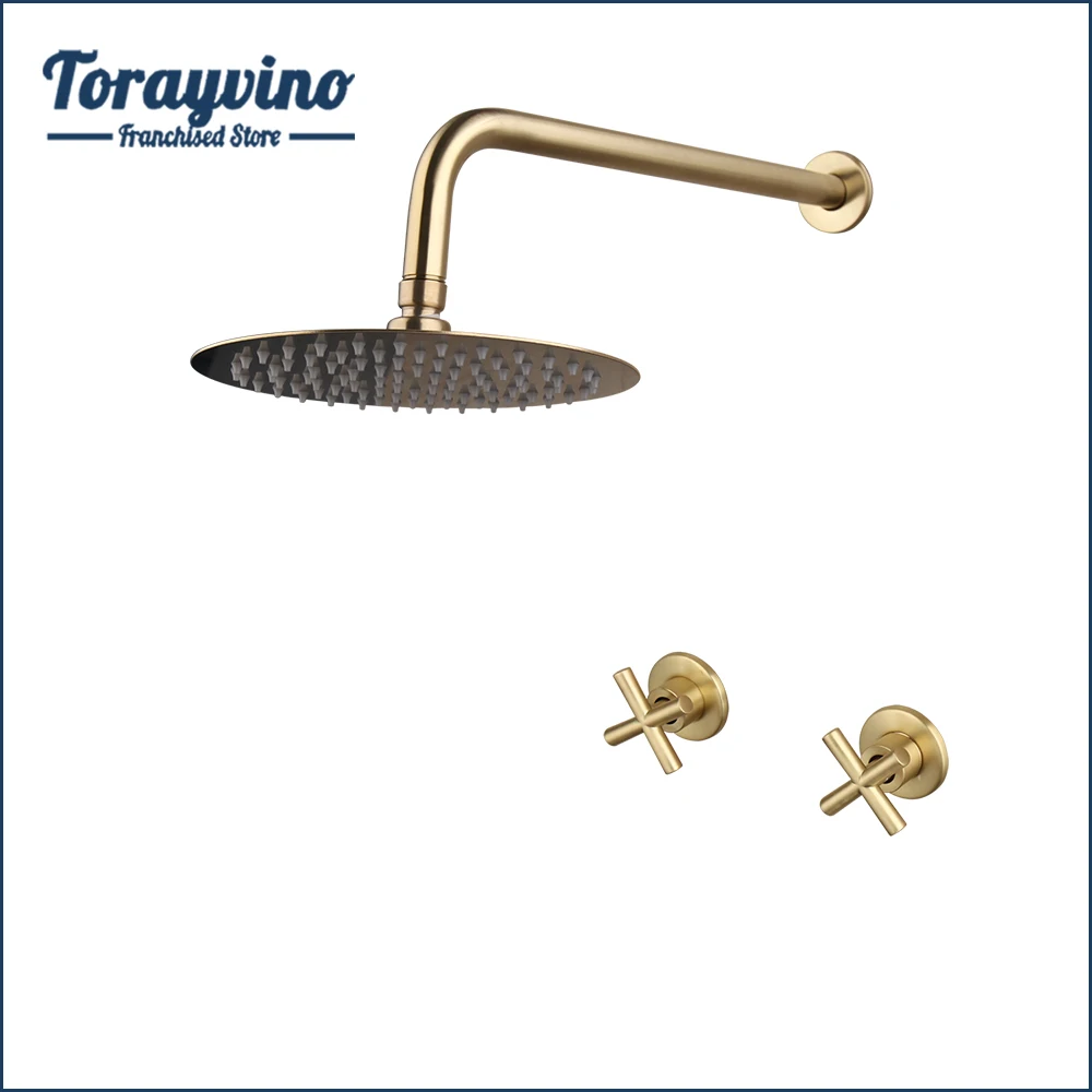 

Torayvino Brushed Gold Bathroom Bathtub Shower Faucet Solid Brass Handle Mixer Rainfall Hand Shower Spray Shower Tap Combo Kit