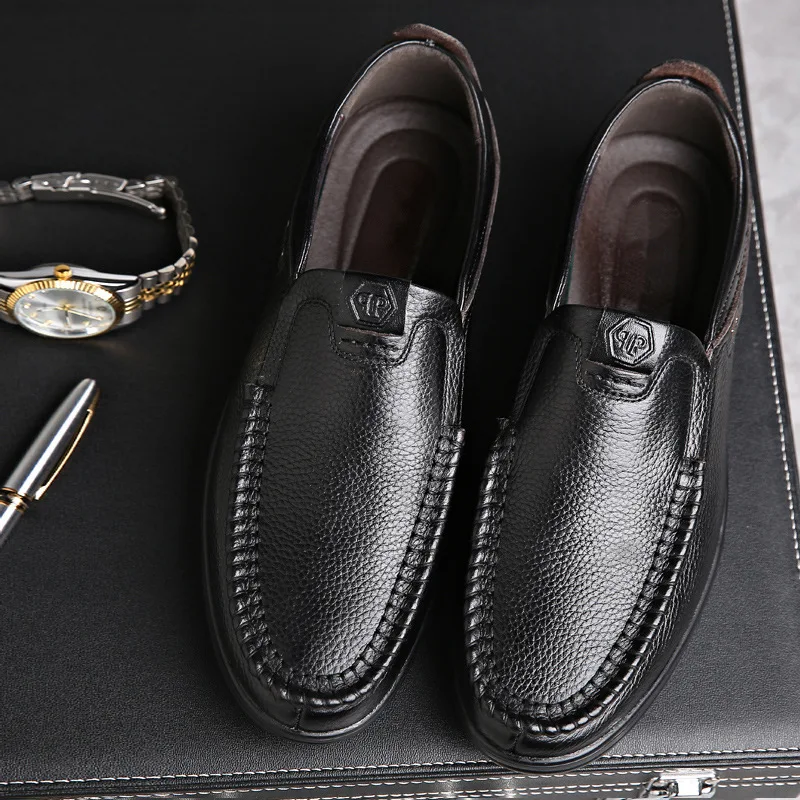 Leather Men's Shoes 2023 Spring Leather Shoes Men's Low Top Casual Shoes Men's Single Shoes Genuine Leather Large Size 45 46