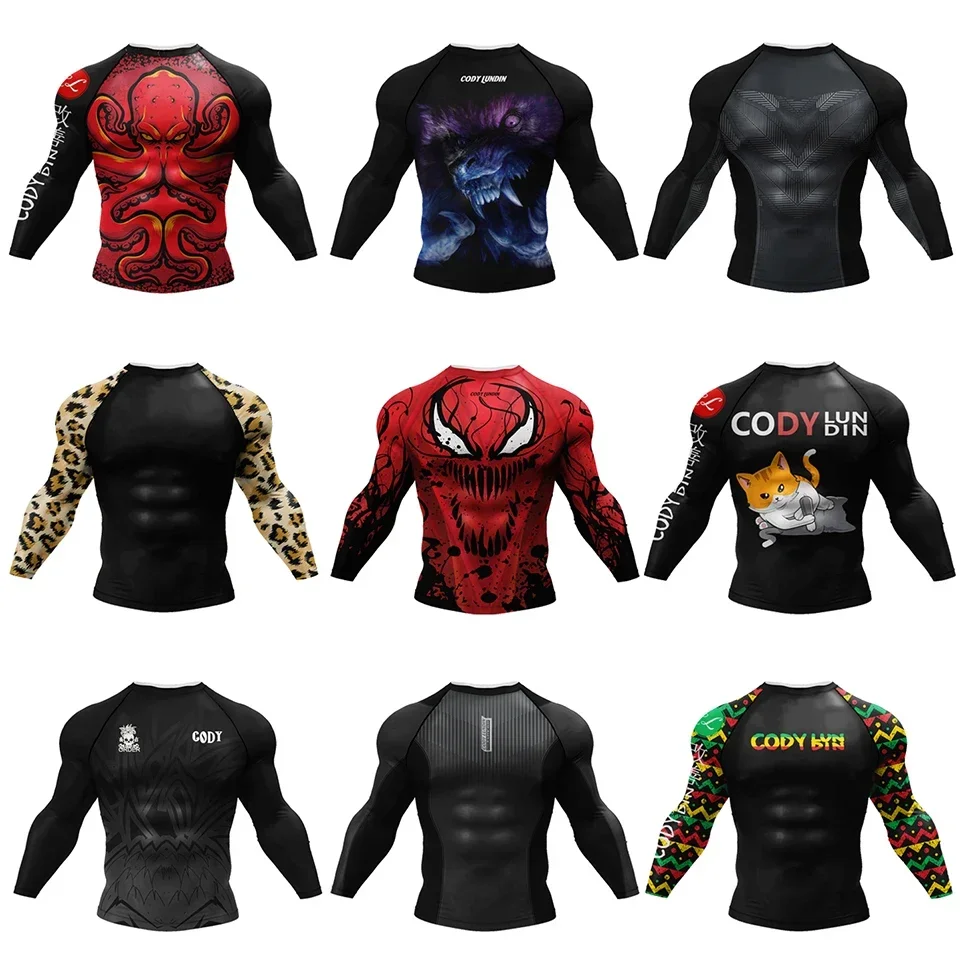 Men\'s MMA Boxing Set Sport BJJ Jiu Jitsu Rashguard Quick Dry Workout Traning Running Sportswear Fitness Gym Clothing Tracksuit