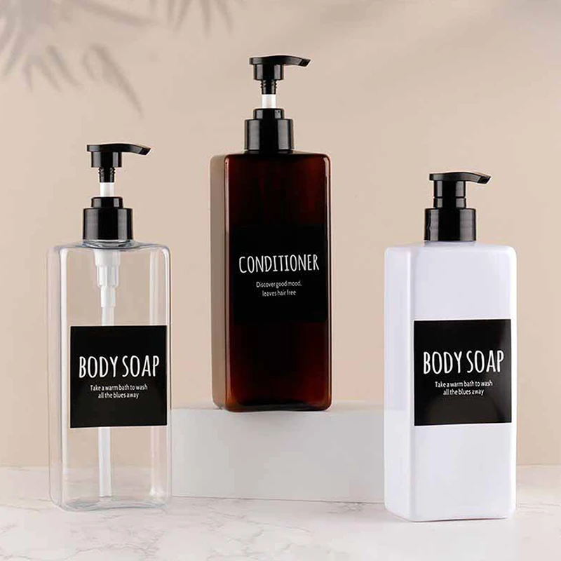3 Stück 500 ml quadratischer Seifenspender, wasserdichte Etiketten, nachfüllbare leere Flasche, Handseife, Flüssiglotion, Shampoo, Conditioner, Behälter