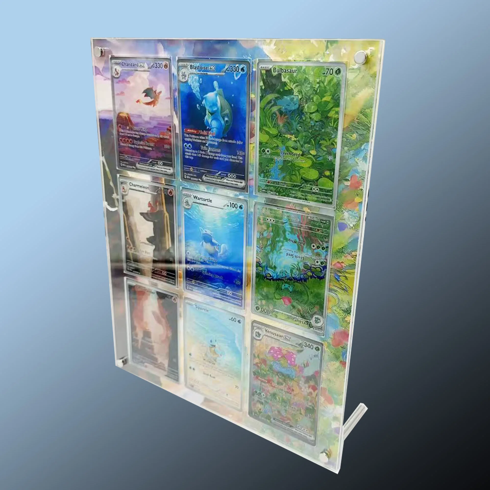 

Pokemon Charizard Blastoise Venusaur Acrylic Extended Painting 9 Grid Card Brick Anime Classics Game Card Display Stand Gift