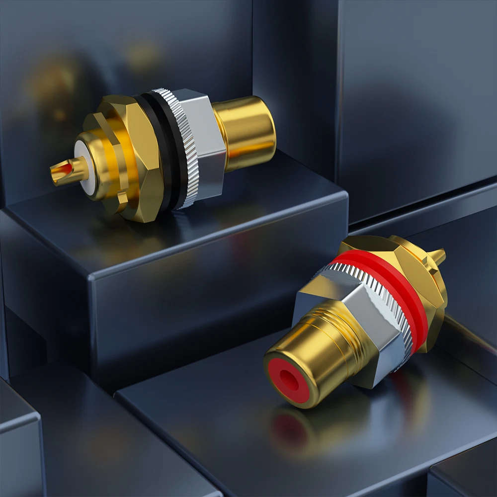 مآخذ Monosaudio من النحاس النقي RCA C401 هيكل طرفي من النحاس النقي مع موصلات معدنية عزل PTFE مطلية بالذهب/الروديوم