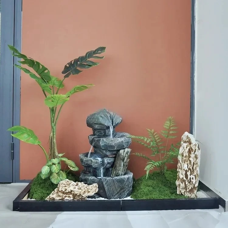 

Крытый штабелированный камень, проточная вода, пейзажный орнамент, окно, небольшое пространство, имитация зеленого растения, ландшафтный дизайн