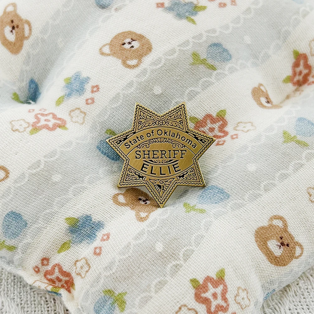 شريف شارة دولة أوكلاهوما إيلي سبع وأشار ستار التلبيب دبوس خمر كاوبوي بروش معدني ظهره القبعات الجينز الزخرفية