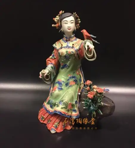 Porcelain ancient beauty Shiwan heart girl doll Chinese style living room porch club decoration girl Beauty figure Sculpture sta