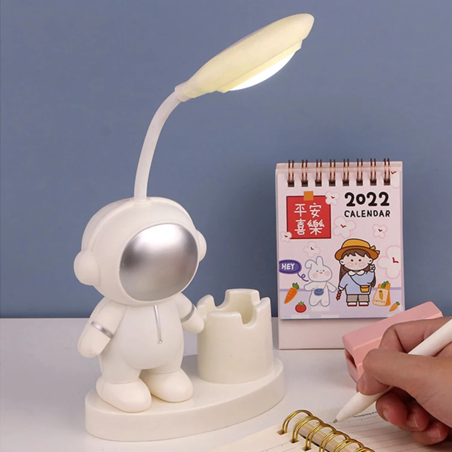 Colorful, Cute, and Creative Astronaut LED Study Desk Lamp with Adjustable Bedside Table - Includes Flexible Pencil Sharpener -