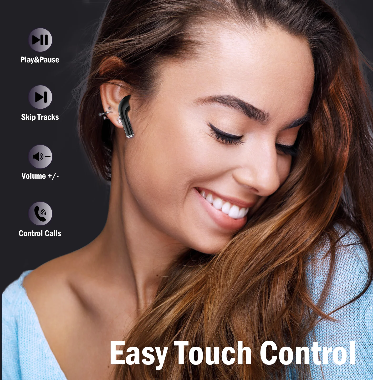 1HORA AUT119 سماعات رأس لاسلكية TWS Bluetooth 5.3 صوت واضح داخل الأذن متوافقة مع IOS/Android/الأجهزة اللوحية