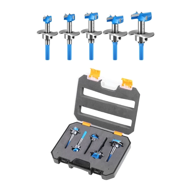 57BE 15 to 35mm Hexagonal Shank Drill Bit Tipped Forstner Set Adjustable Depth For Furniture Hinge Installation