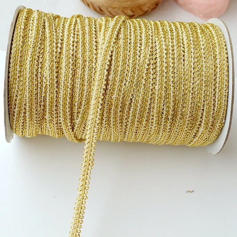 40 Meter 8mm Gold Lace Trims Knitted Ribbon Tapes Sewing Piping for Cosplay Clothes Handmade Accessories DIY Crafts Trimming