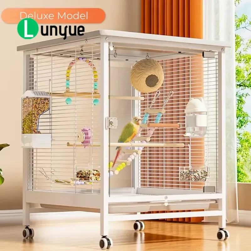 Large Parrot Bird Cage Tiger Skin Xuanfeng Design High Transparency Glass Steel Wire Frame Rectangular Medium Luxury Home Pet