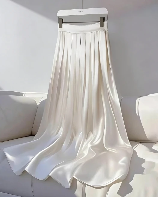 New Women's Formal Flowy Elegant Maxi Skirt Satin Fabric  Pleated Design Umbrella Skirt Half Body Skirt