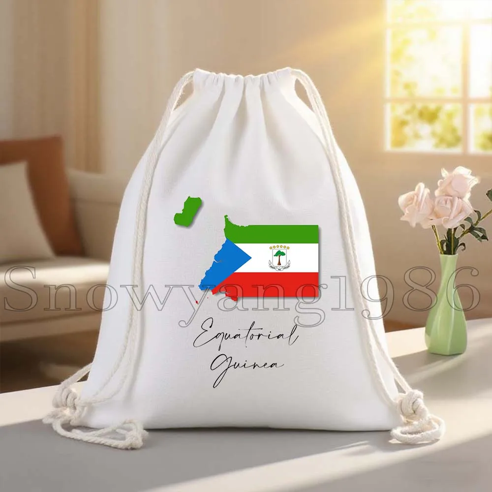 Equatorial Guinea Map Flag Cute Gifts Canvas Drawstring Bags Soccer Backpack Gym Cotton Sackpack Workout Sports Yoga String Bag