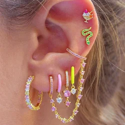 2026 Summer New Pastel Pinky Colorful Jewelry Pink White CZ Drop Charm Multi Piercing Fashion Dangle Earring