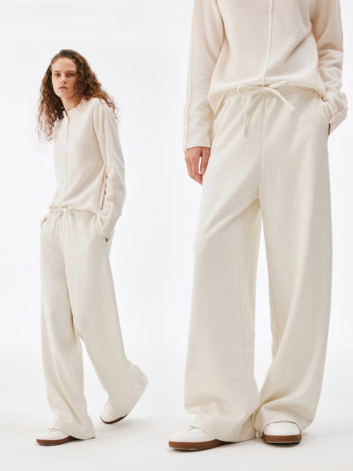 Slimming High Waist Acetate Wool Casual Pants Loose Wide Leg Straight Cut Sweatpants Elastic Waist Long Trousers