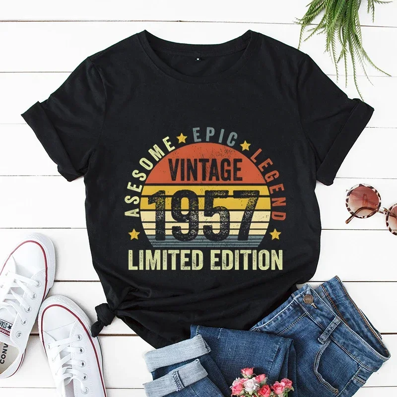 Vintage 1981 Print Women T Shirts Short Sleeve Women Tshirts Ladies Tee Shirt Tops 1973/1957/1958/1961 Clothes Camisetas Mujer