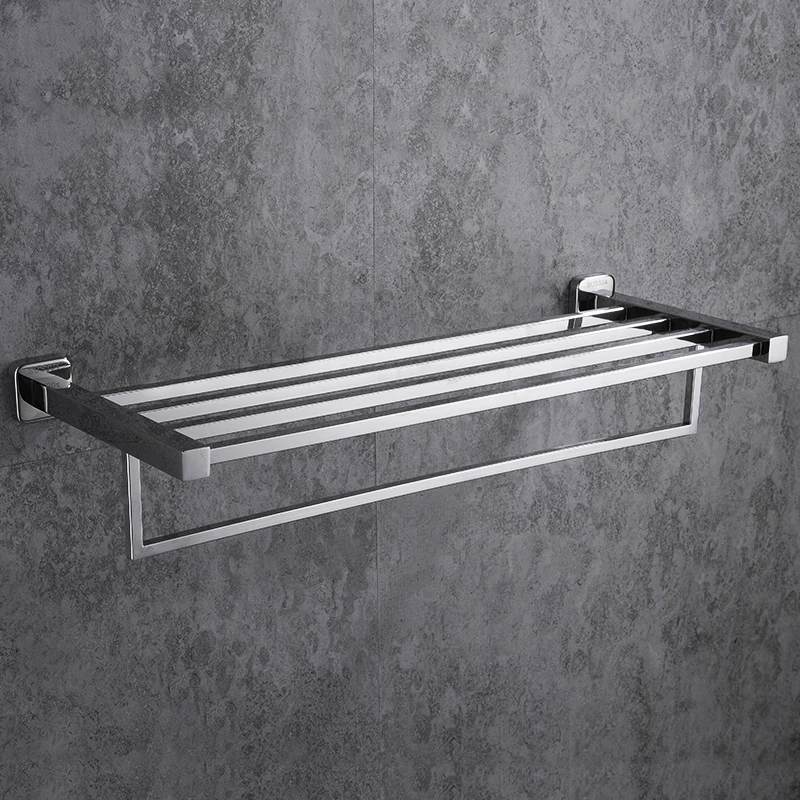 Modern Hotel Bathroom Stainless Steel Towel Rail Wall Mounted Towel Rack With Towels Shelf Shiny Finish