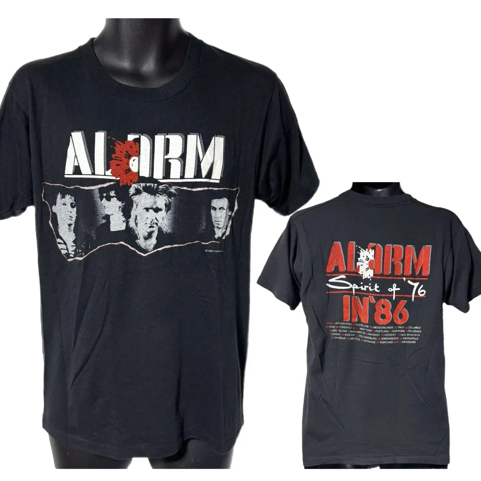 Rock Punk Tops Vintage Tees 1986 The Alarm Spirit in 86 Tour T-shirt Y2k Casual Loose Streetwear Print T Shirts Unisex