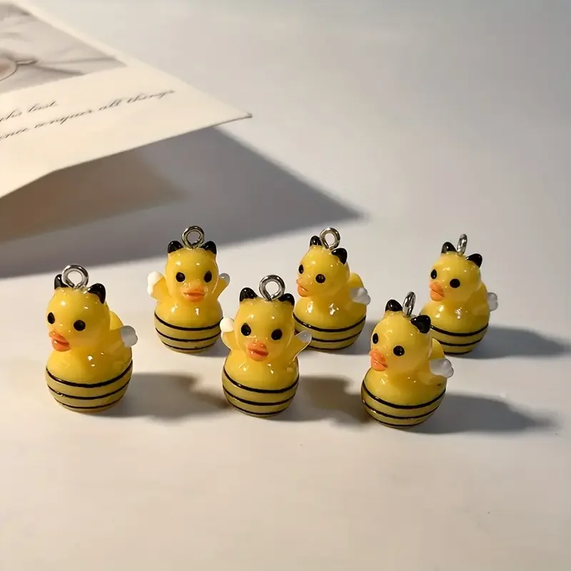 

10pcs Cute Bee Design Duck Charms - Resin Crafted Animal Pendants for Jewelry Making, DIY Craft Supplies