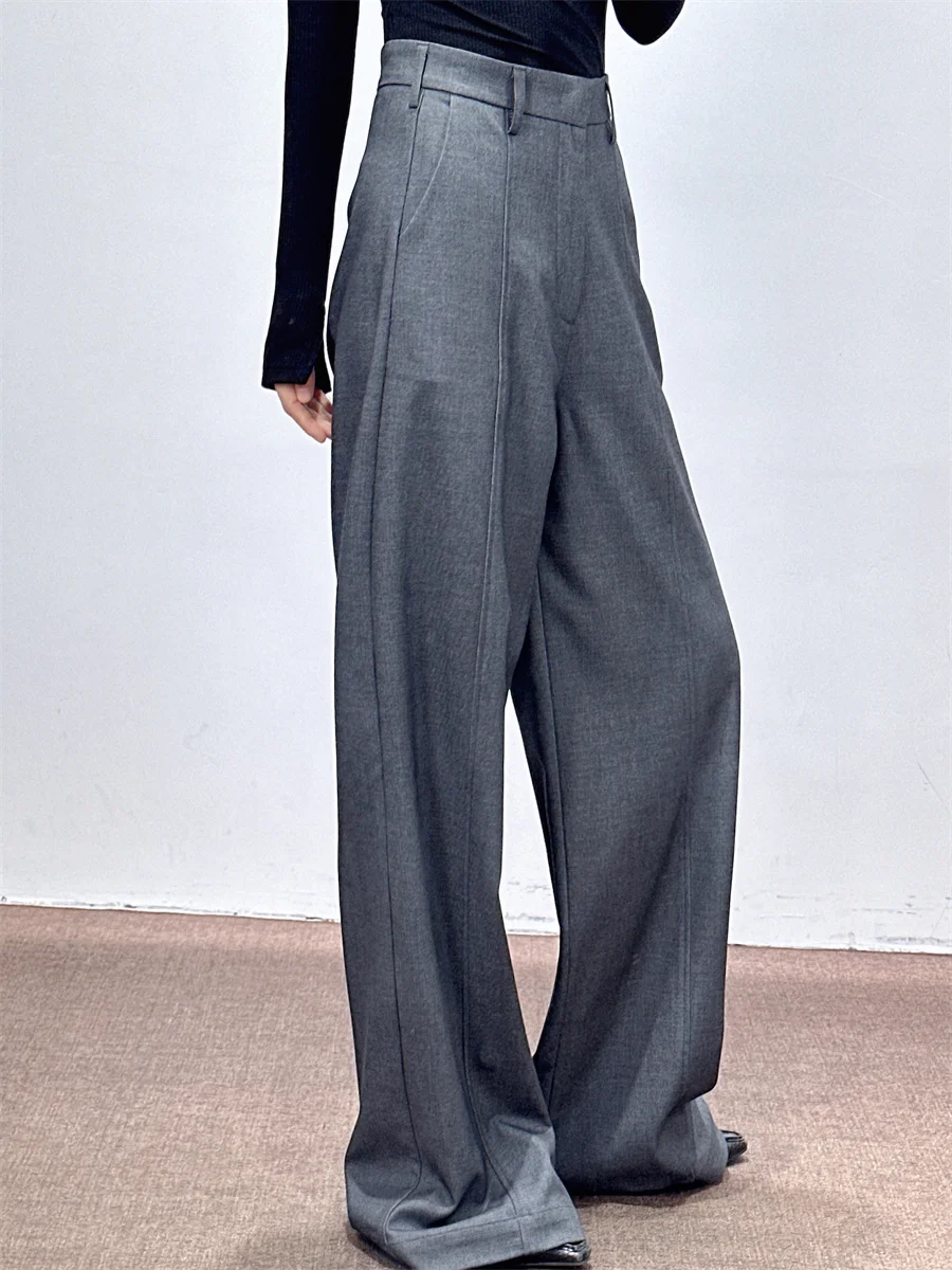 

ay Wool Blend Wide Leg Pants Women's High Waist Loose Suit Pants Slimming Casual Long Trousers Autumn Winter New Arrival