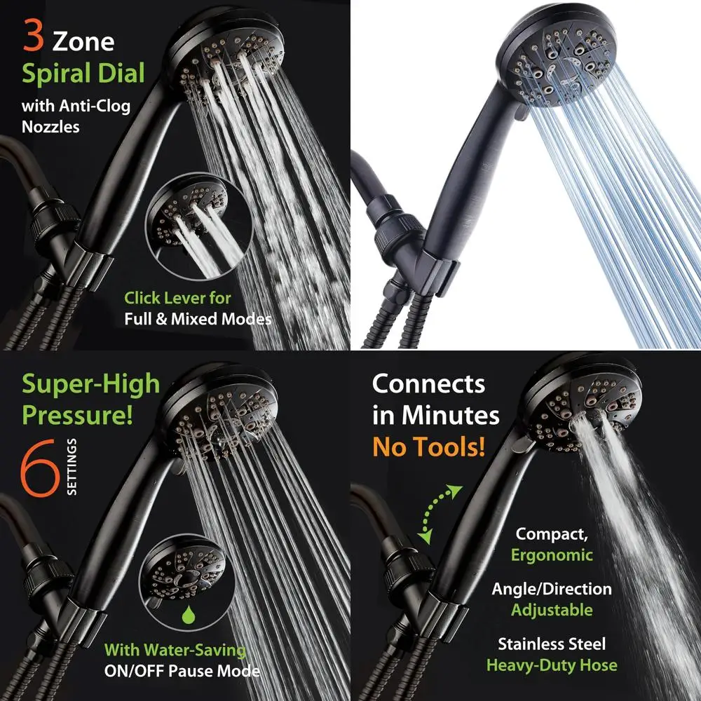 

6-Setting Oil-Rubbed Bronze Handheld Shower with Stainless Steel Hose - Certified US Quality & Performance