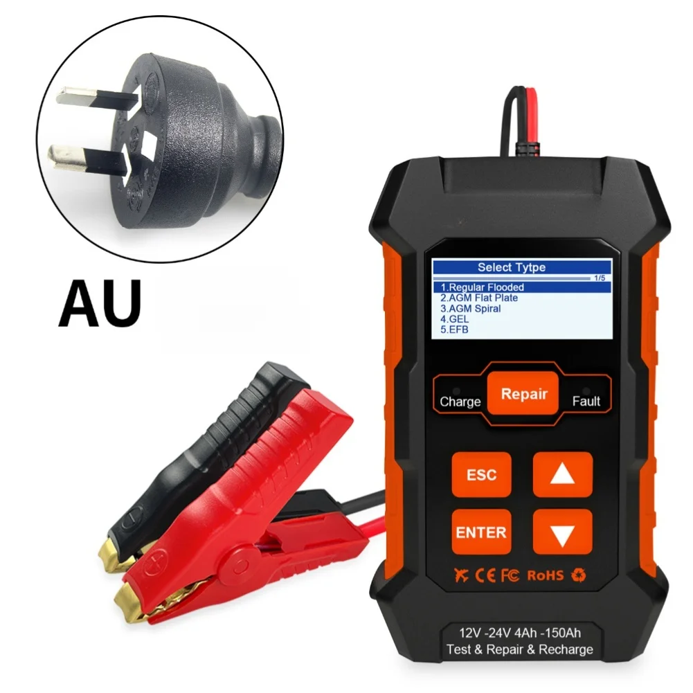 

KW520 12V-24V 10A Car Battery Tester Charger and Pulse Repair Tool 3 in 1 for 12V 24V GEL Flooded Batteries for Trucks